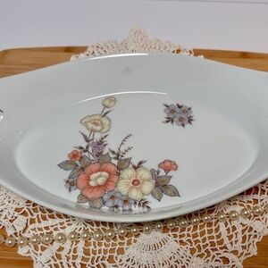 Vintage Made in Japan Oval Serving Platter Pastel Floral 1970s